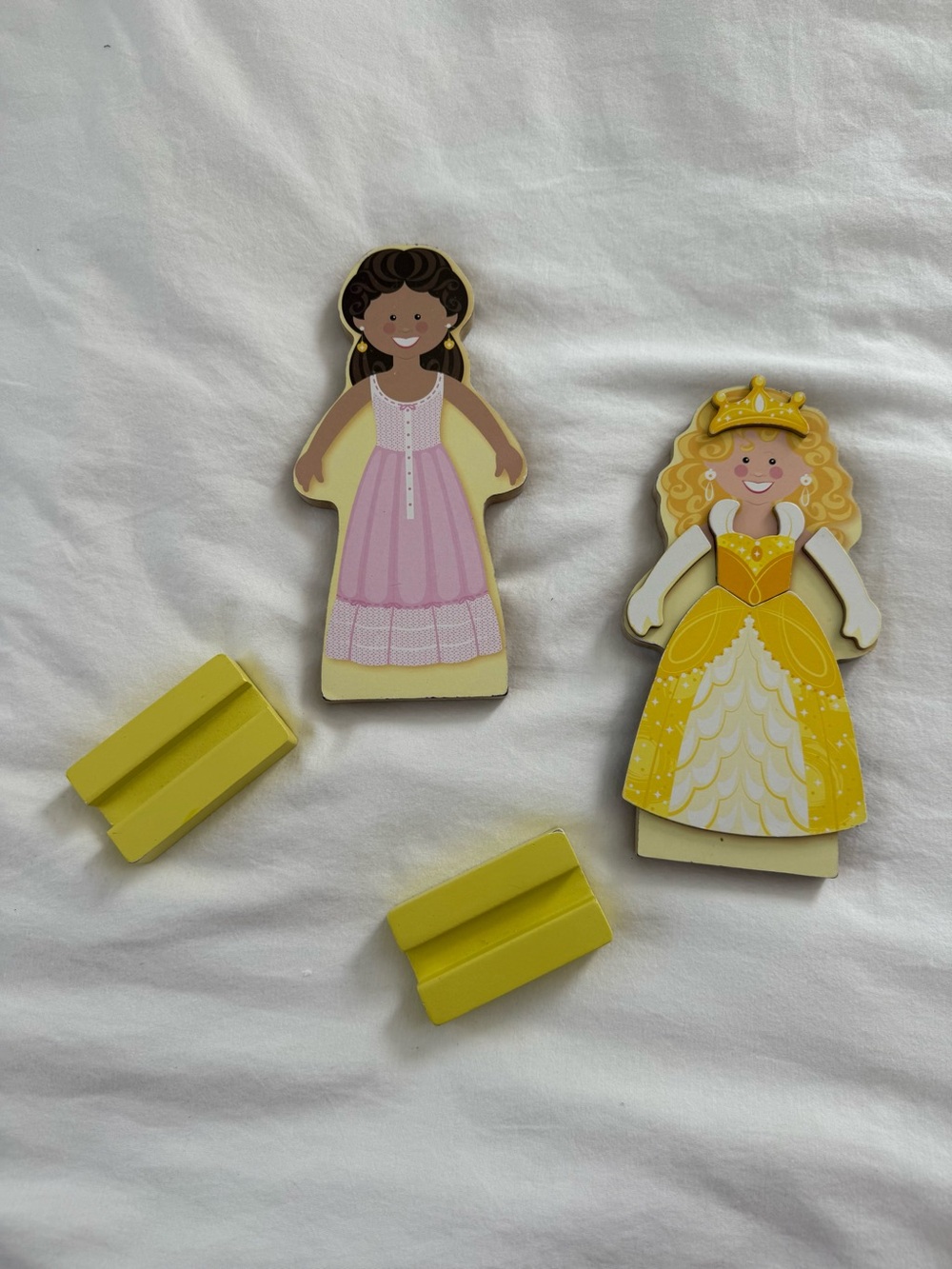 Wooden Princess Dress-Up Figures - Pink & Yellow